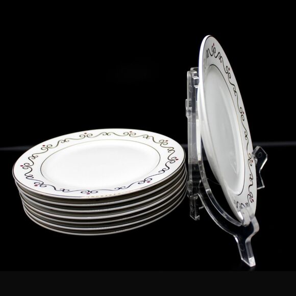 Vintage Pier 1 Salad Dessert Plates Set White Gold Scroll Red Ornaments Design - Picture 5 of 8